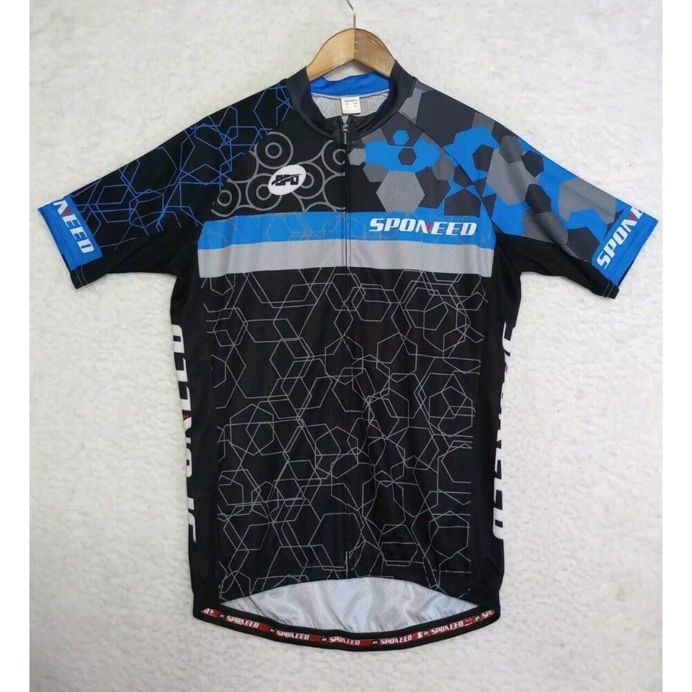 Spooneed Bicycle Jersey Black Blue Full Zip Men's Size Large